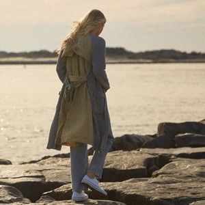 Veronica Beard Pearl Earl Mixed-Media Trench Cardigan in Grey Melange NWOT